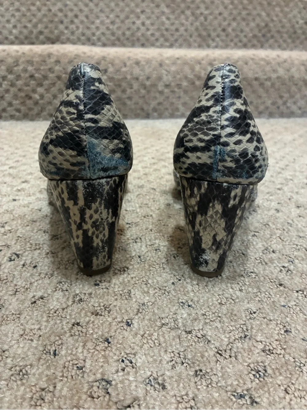 Pointed D’Orsay Flats in Snake Print (Beige/Black)